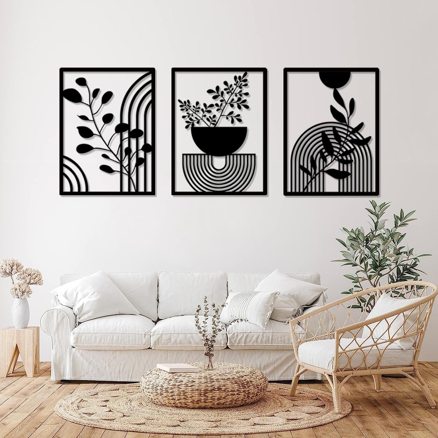 3 Panel Black Metal Wall Art Abstract Boho 22x16.5in