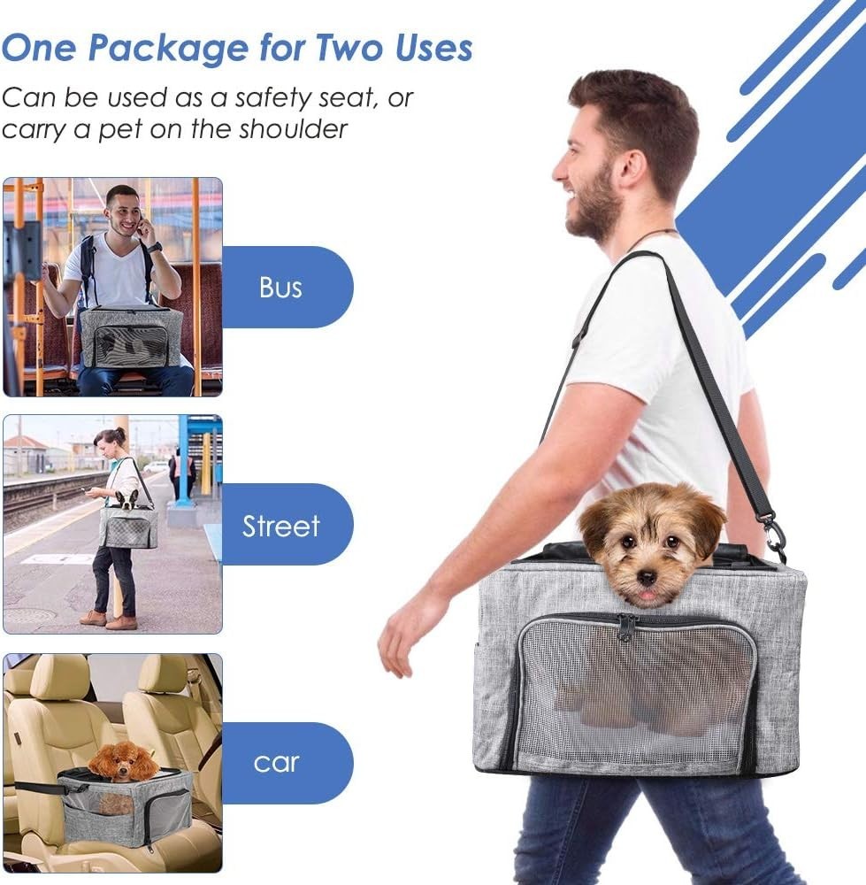 Dog Car Seat Booster Carrier Foldable Travel Crate Mesh Window 15lb