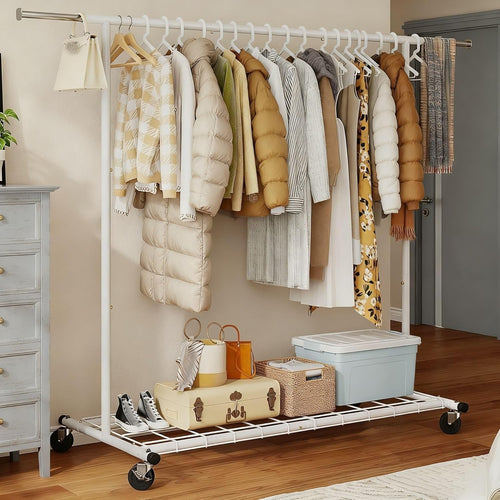 Heavy Duty White Clothes Rail 160cm Extendable Rack on Wheels