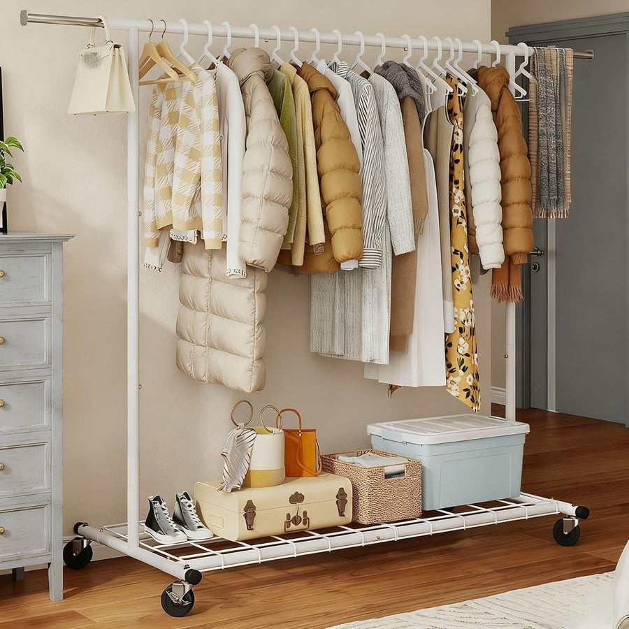 Heavy Duty White Clothes Rail 160cm Extendable Rack on Wheels