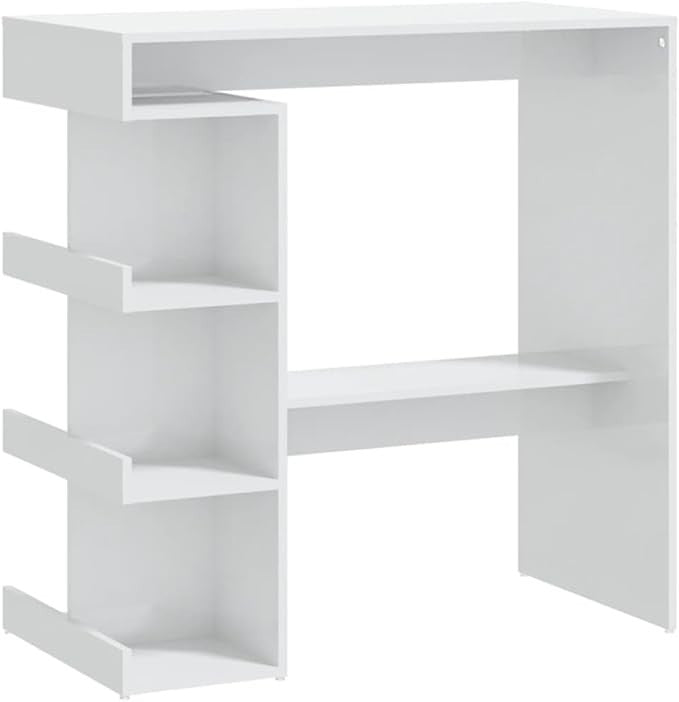 Modern Bar Table Storage Shelves, High Gloss White Space Saving Kitchen Counter