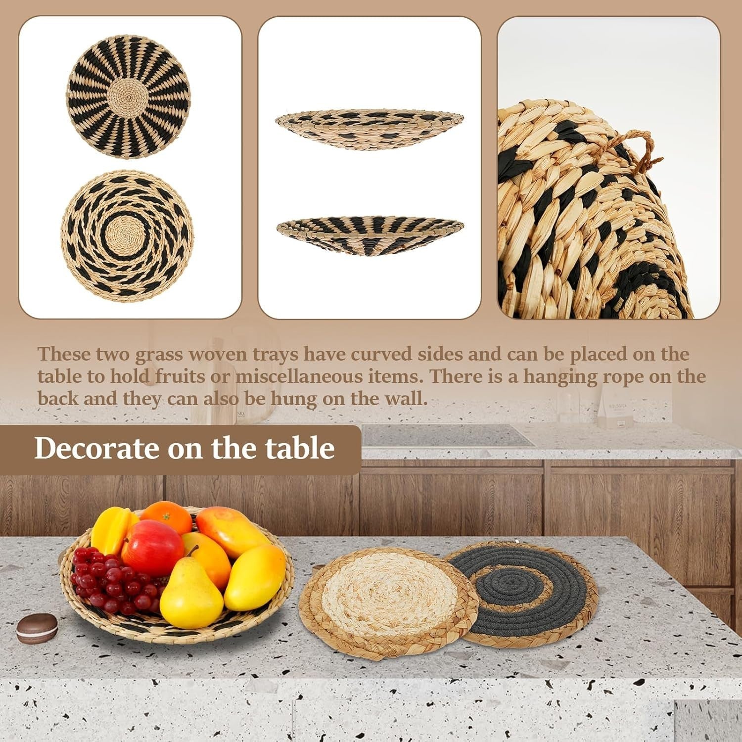 7PCS Boho Woven Wall Baskets Handmade Rattan Decor 5 Sizes