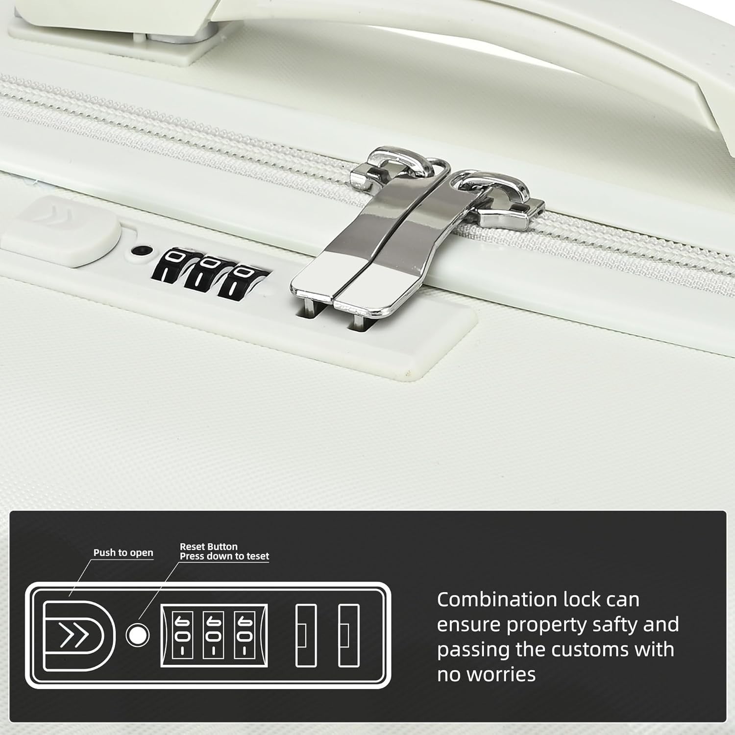 24 Inch Medium Hard Shell Suitcase PC ABS Lightweight Spinner Lock White