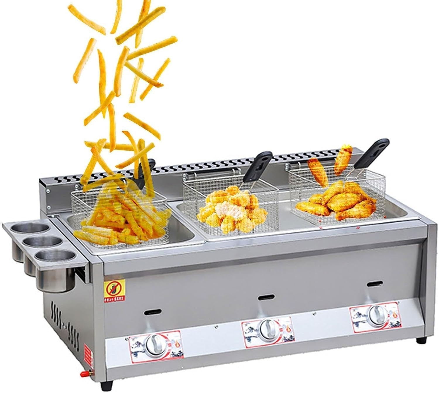 Triple Tank Gas Deep Fryer 18L Stainless Steel Commercial Double Basket