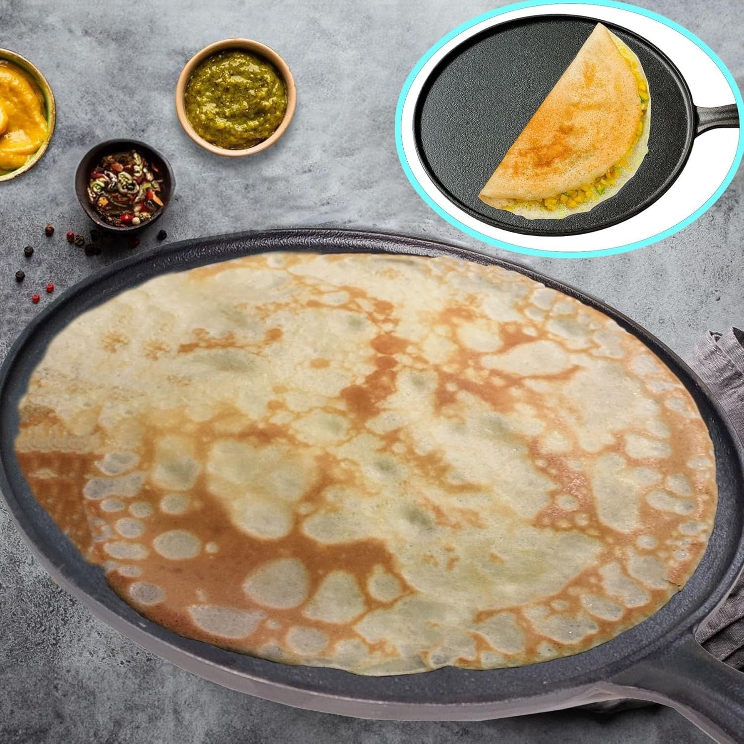28 cm La Cuisine Pre-Seasoned Cast Iron Crepe & Roti Pan Induction Safe