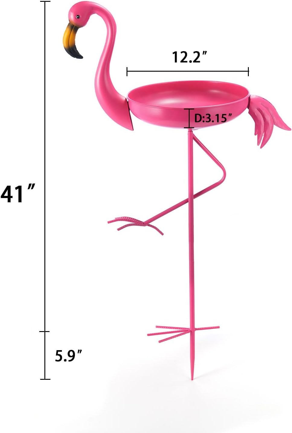 Flamingo Bird Bath Outdoor Garden Metal Feeder Ornament 41" Pink