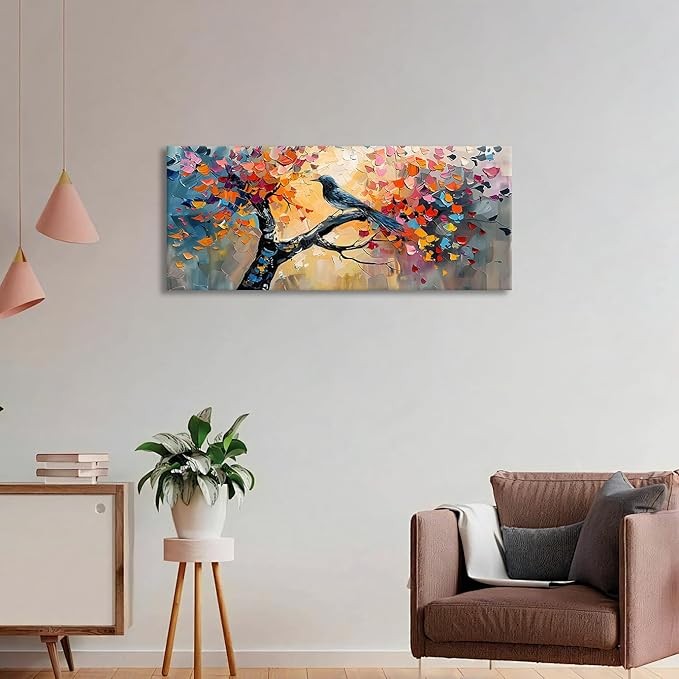 Colourful Tree of Life Wall Art Large Abstract Blossom Trees Canvas Print
