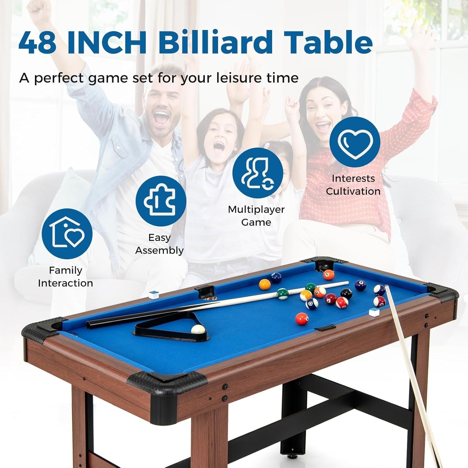 48in Mini Pool Table Wooden Billiards Game Set for Kids Family