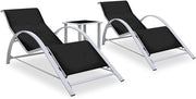 Outdoor Sun Lounger Set of 2 w/ Table – Reclining Garden Chairs Tanning Bed