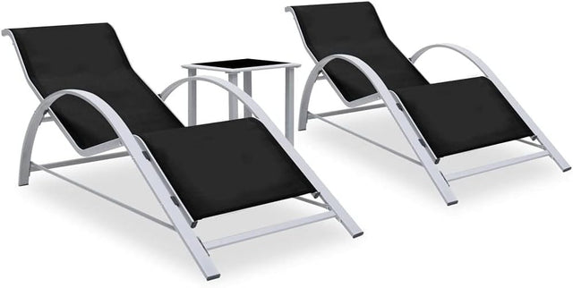 Outdoor Sun Lounger Set of 2 w/ Table – Reclining Garden Chairs Tanning Bed