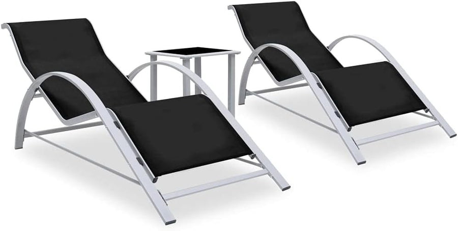 Outdoor Sun Lounger Set of 2 w/ Table – Reclining Garden Chairs Tanning Bed