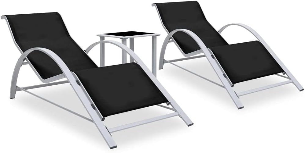 Outdoor Sun Lounger Set of 2 w/ Table – Reclining Garden Chairs Tanning Bed