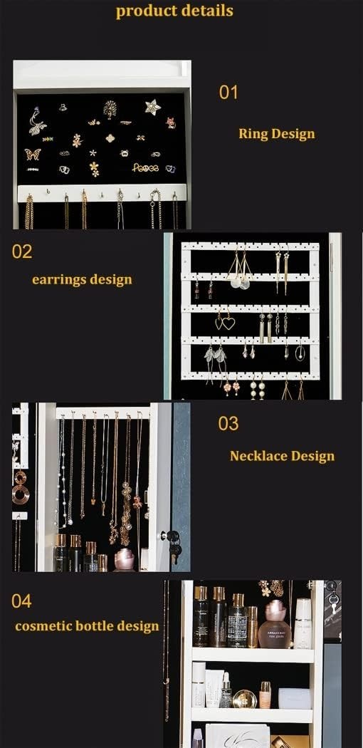 White Wall Mounted Jewelry Organizer Mirror Lockable Large Storage Armoire