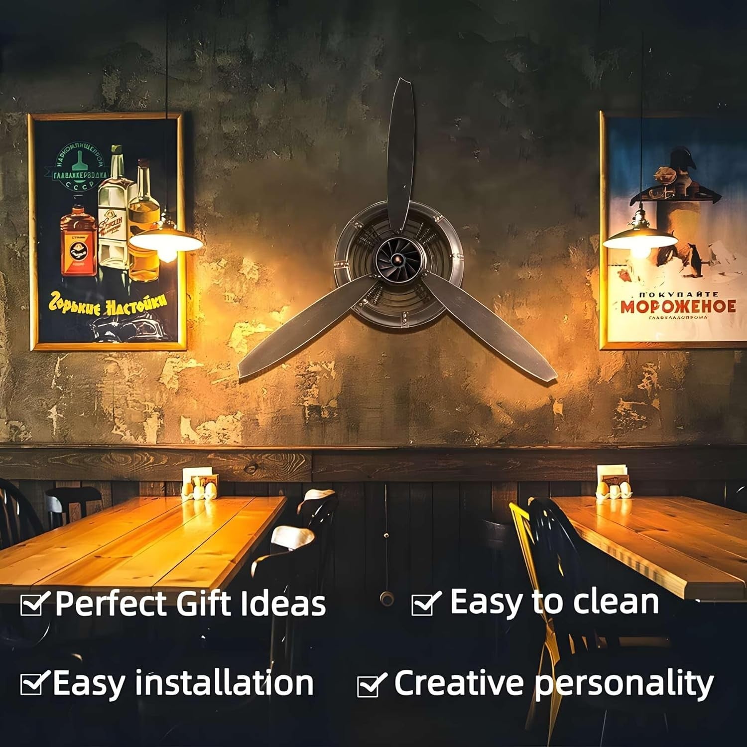 3D Metal Propeller Wall Art Black Retro Decor