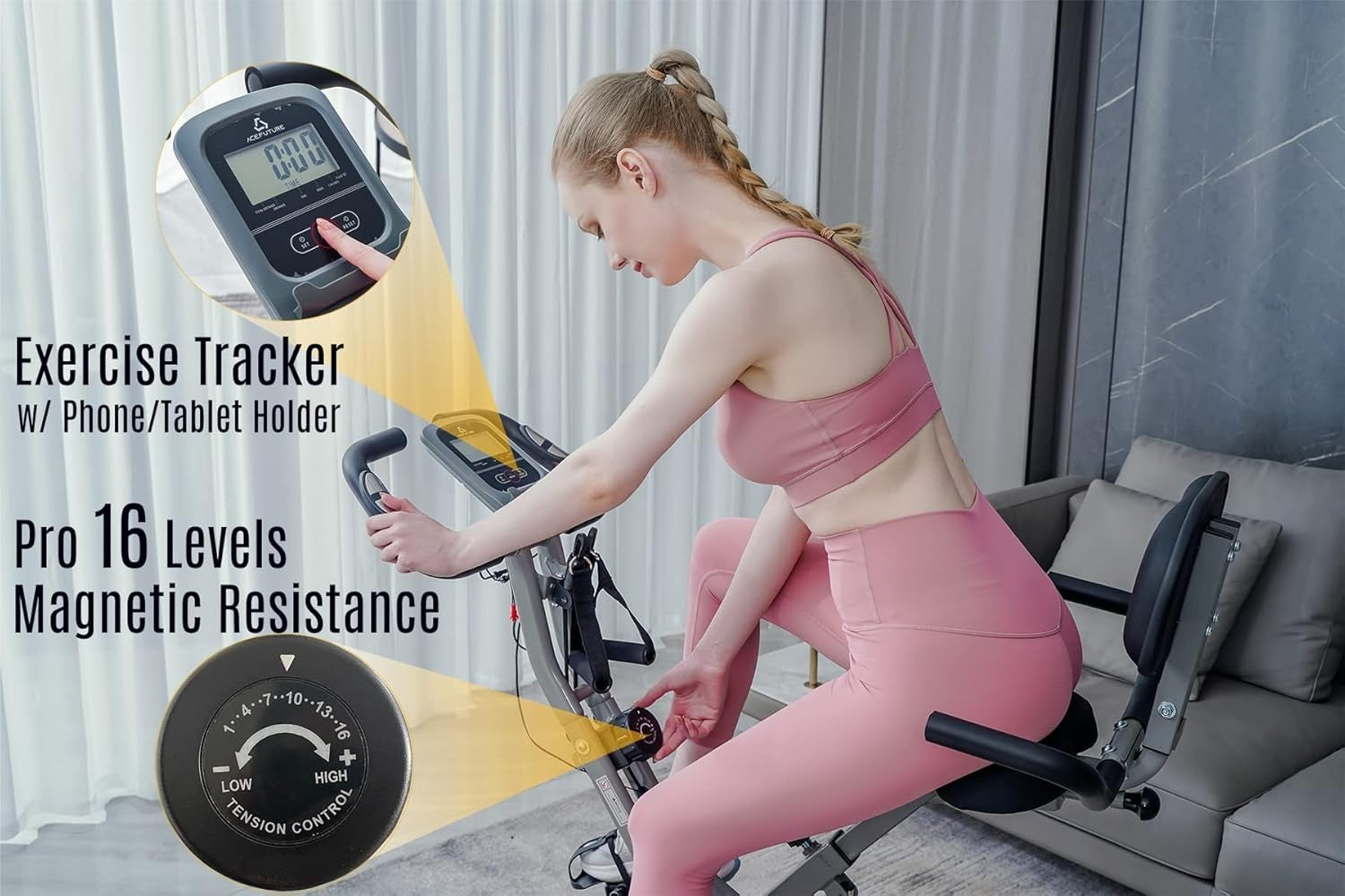 4-in-1 Folding Exercise Bike w/ 16-Level Magnetic Resistance & Arm/Leg Bands