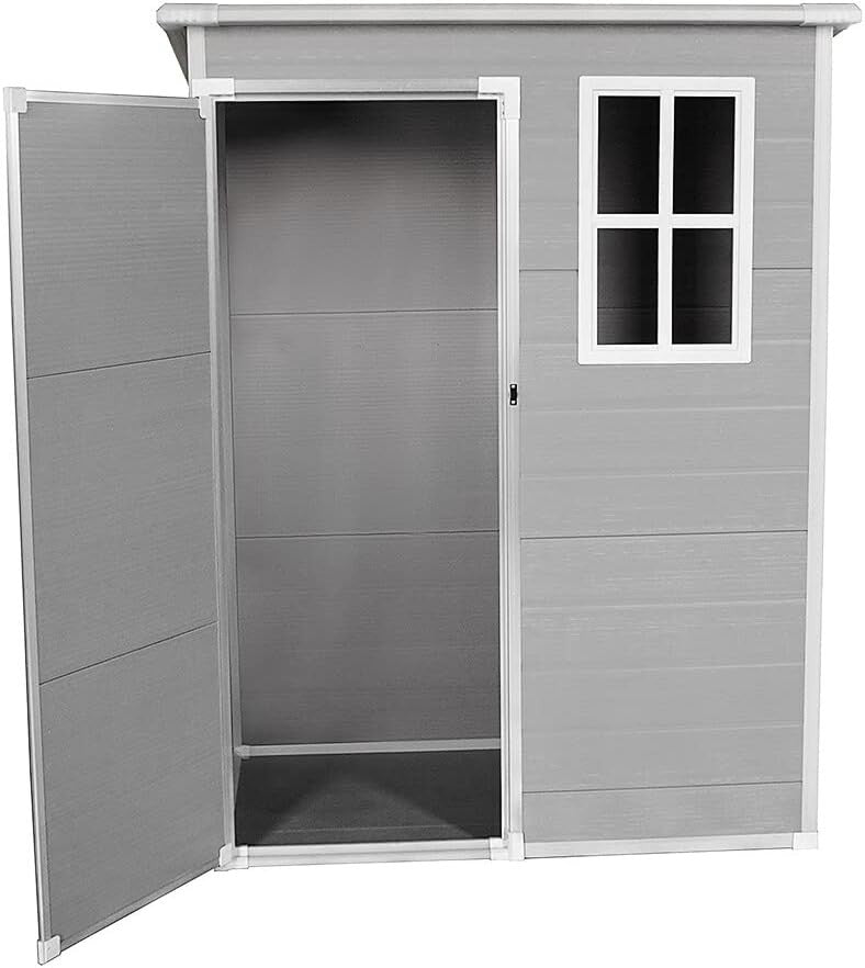 Outdoor Plastic Garden Storage Shed with Floor, Lockable Doors Weatherproof 92cm