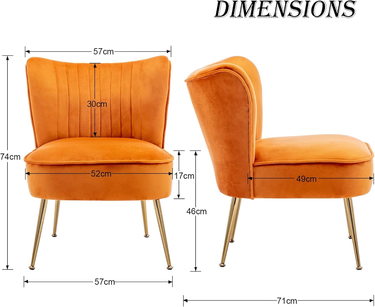 Orange Velvet Accent Tub Chair Gold Legs Modern Armchair