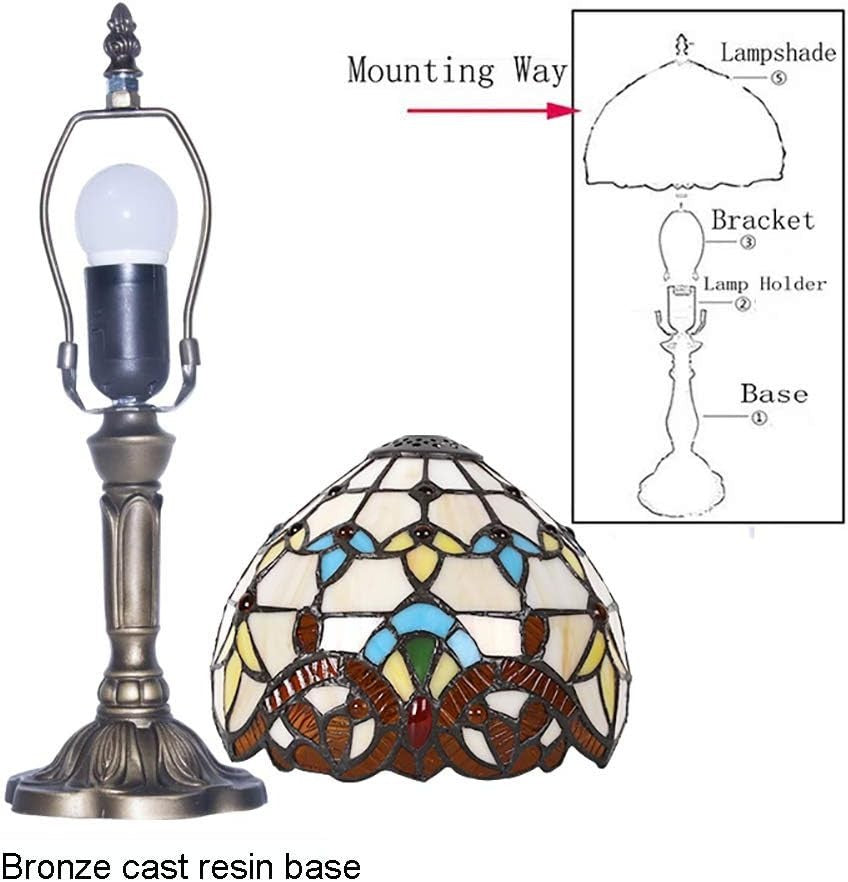 Tiffany Style Table Lamp Stained Glass Bedside Light Retro E27 38cm Decor
