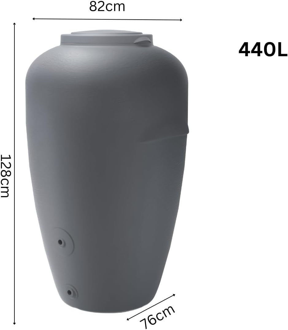 440L Grey Garden Water Butt with Tap & Full Connection Kit