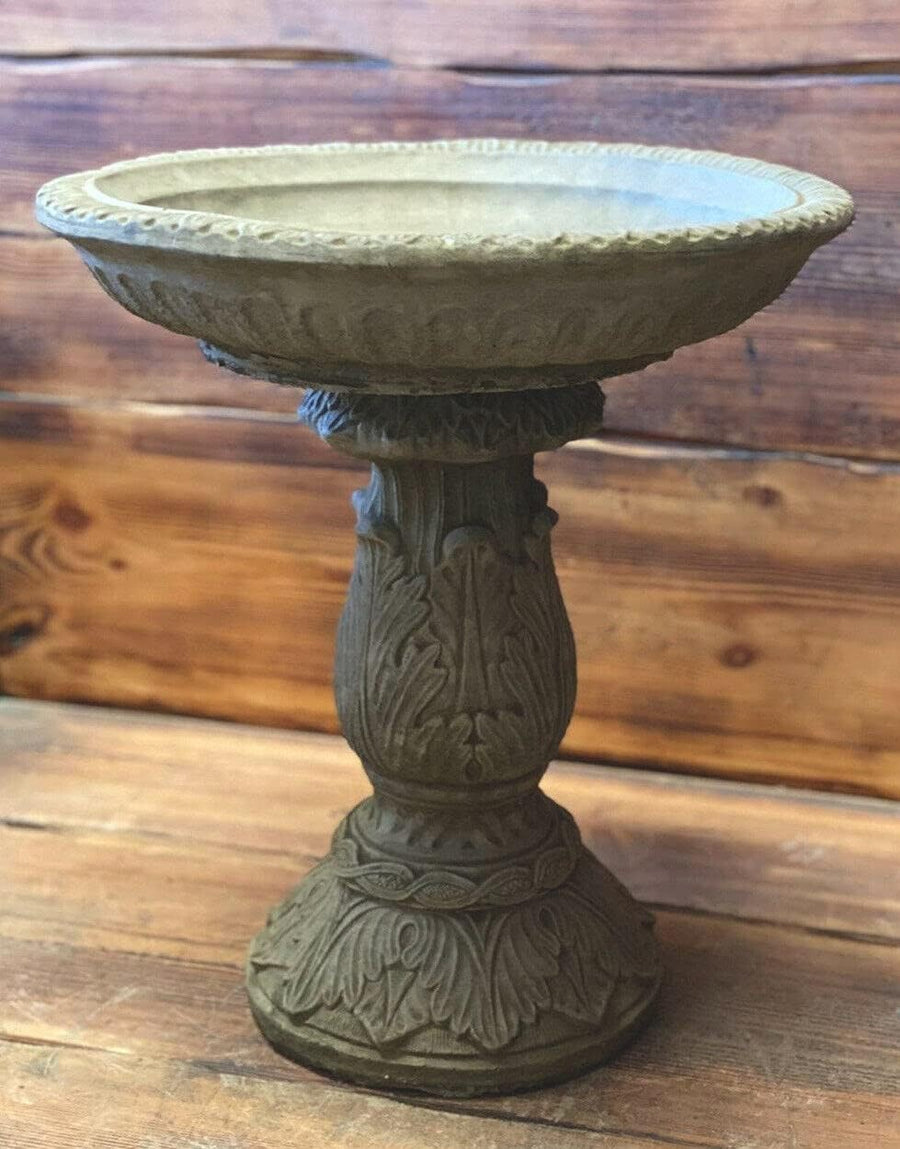Stone Art Deco Bird Bath 43cm Leaf Vine Design | Vintage Garden Ornament Decor