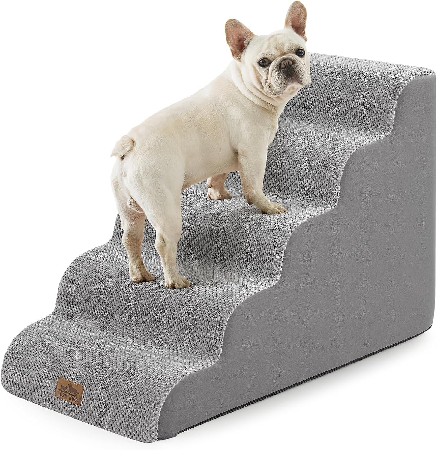 Dog Stairs for Small Dogs 5 Step Foam Pet Ramp Bed Sofa Grey