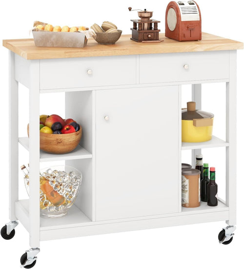 Mobile Kitchen Island Cart with Adjustable Shelves, Drawers & Lockable Wheels