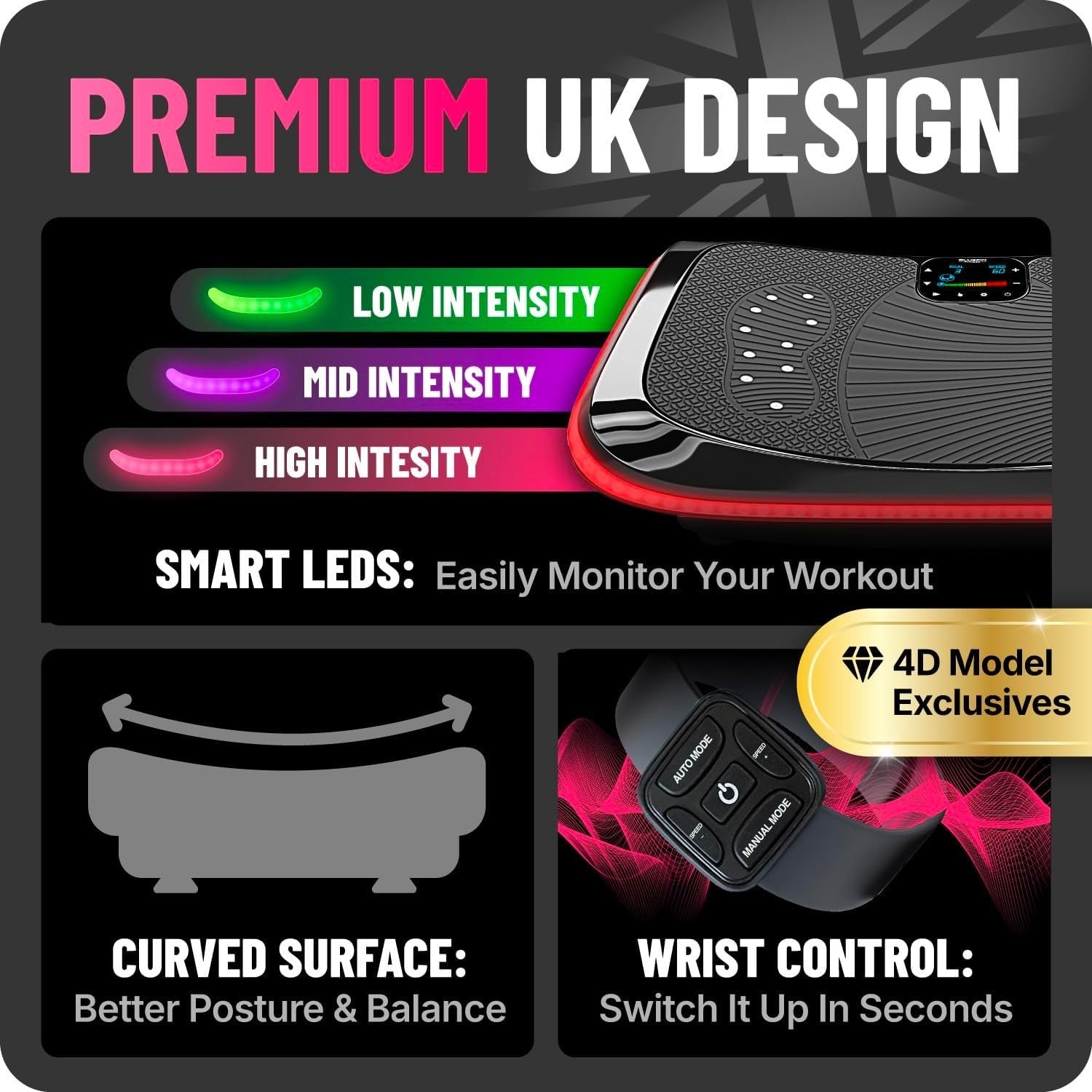 Black 4D Vibration Plate Exercise Machine Weight Loss Recovery Workout