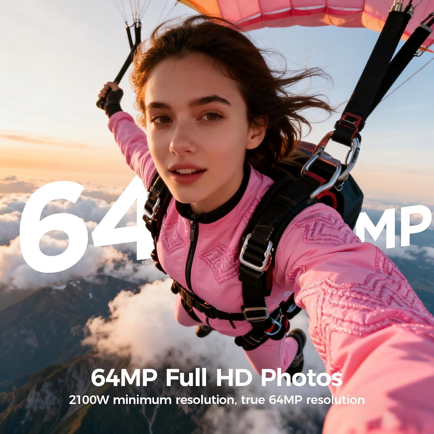 4K 64MP Digital Camera Flip Screen Vlogging Anti-Shake Zoom Pink