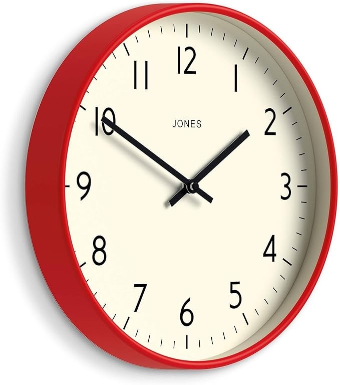 30cm Red Wall Clock Modern Silent Quartz Easy-Read Numbers Home Office Decor