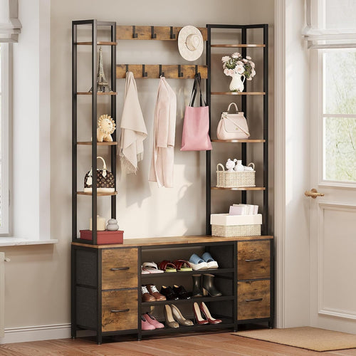 Large 5-in-1 Hall Tree Bench Coat Rack Shoe Storage Drawers Shelves 120x180cm