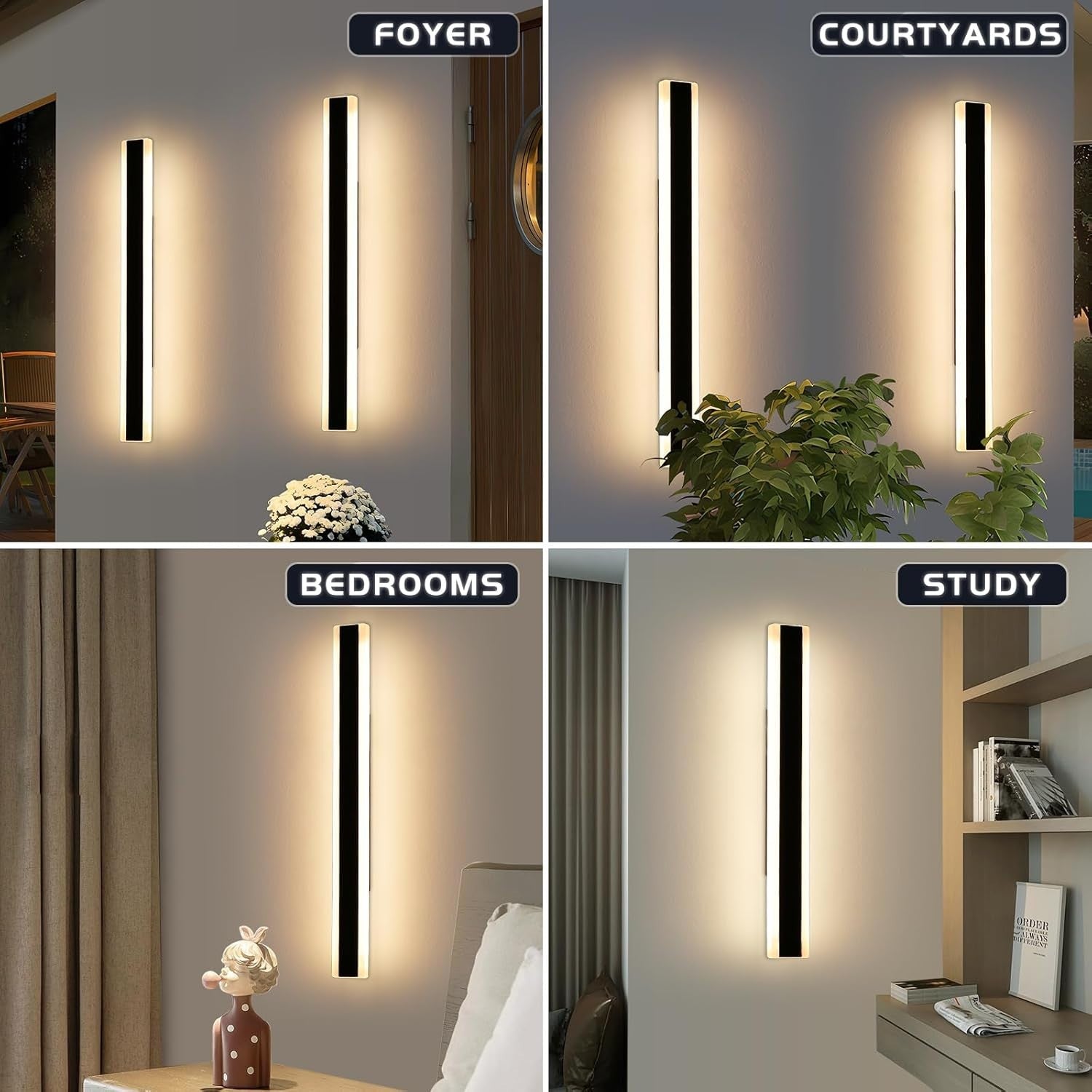 Outdoor LED Wall Lights 120cm, Waterproof, Warm White, 2 Pack, Modern Design