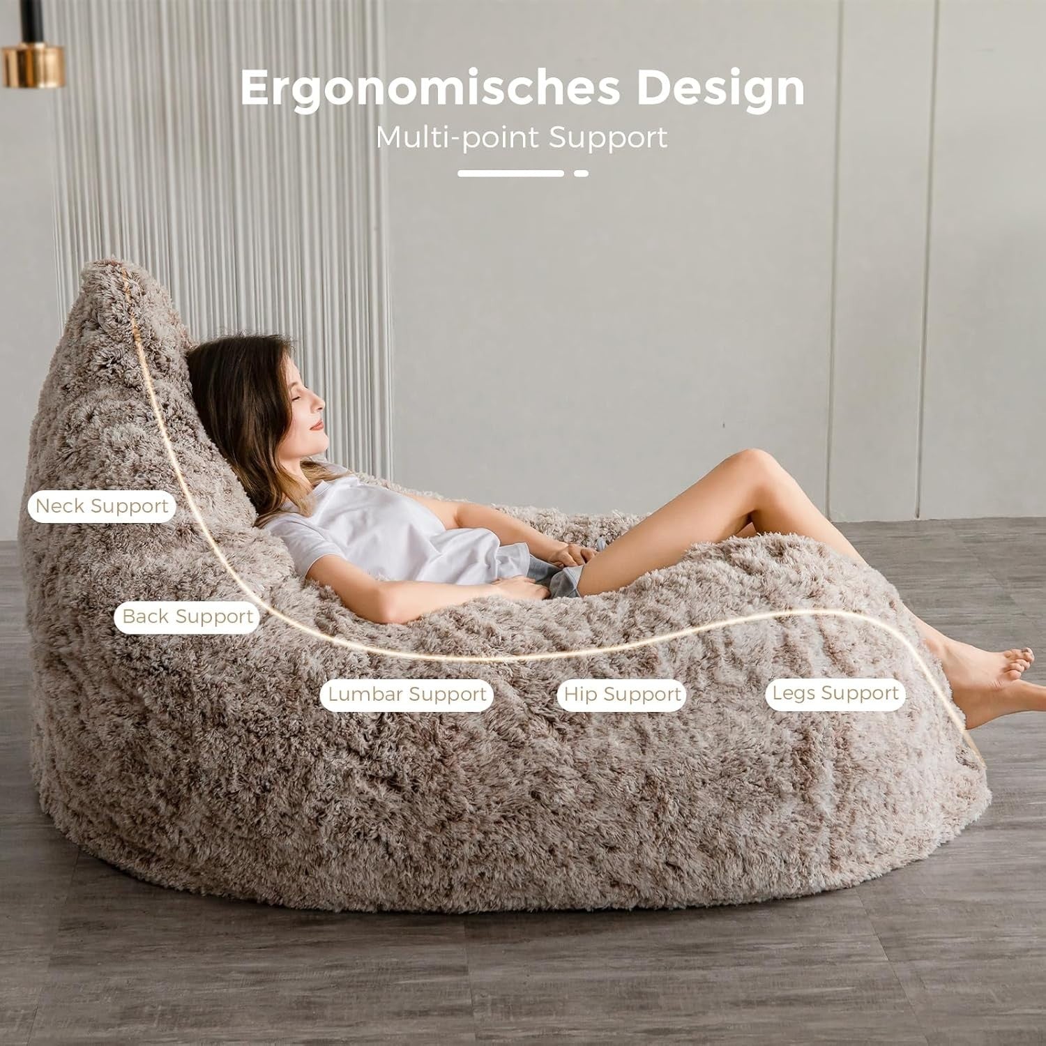 Giant Faux Fur Bean Bag Sofa Bed Recliner Soft Foam Lounge Chair 150x200cm