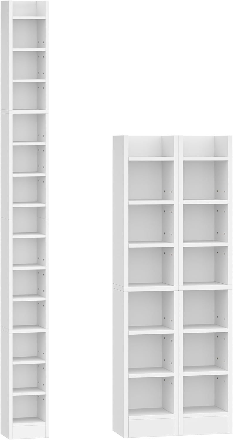 CD DVD Storage Tower 14 Shelf Media Rack Adjustable Bookcase White