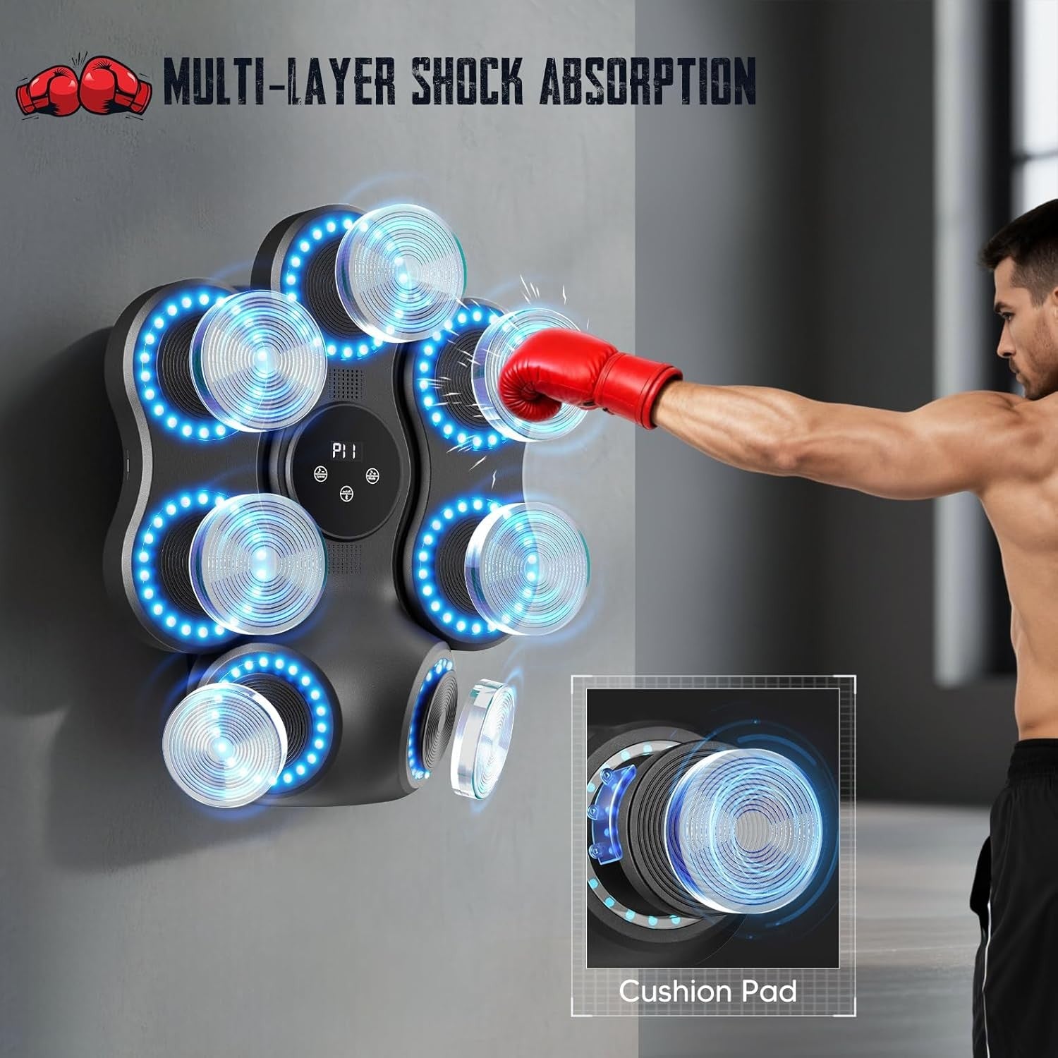 Music Boxing Machine LED Punch Trainer Bluetooth Wall Mounted Gloves Pad