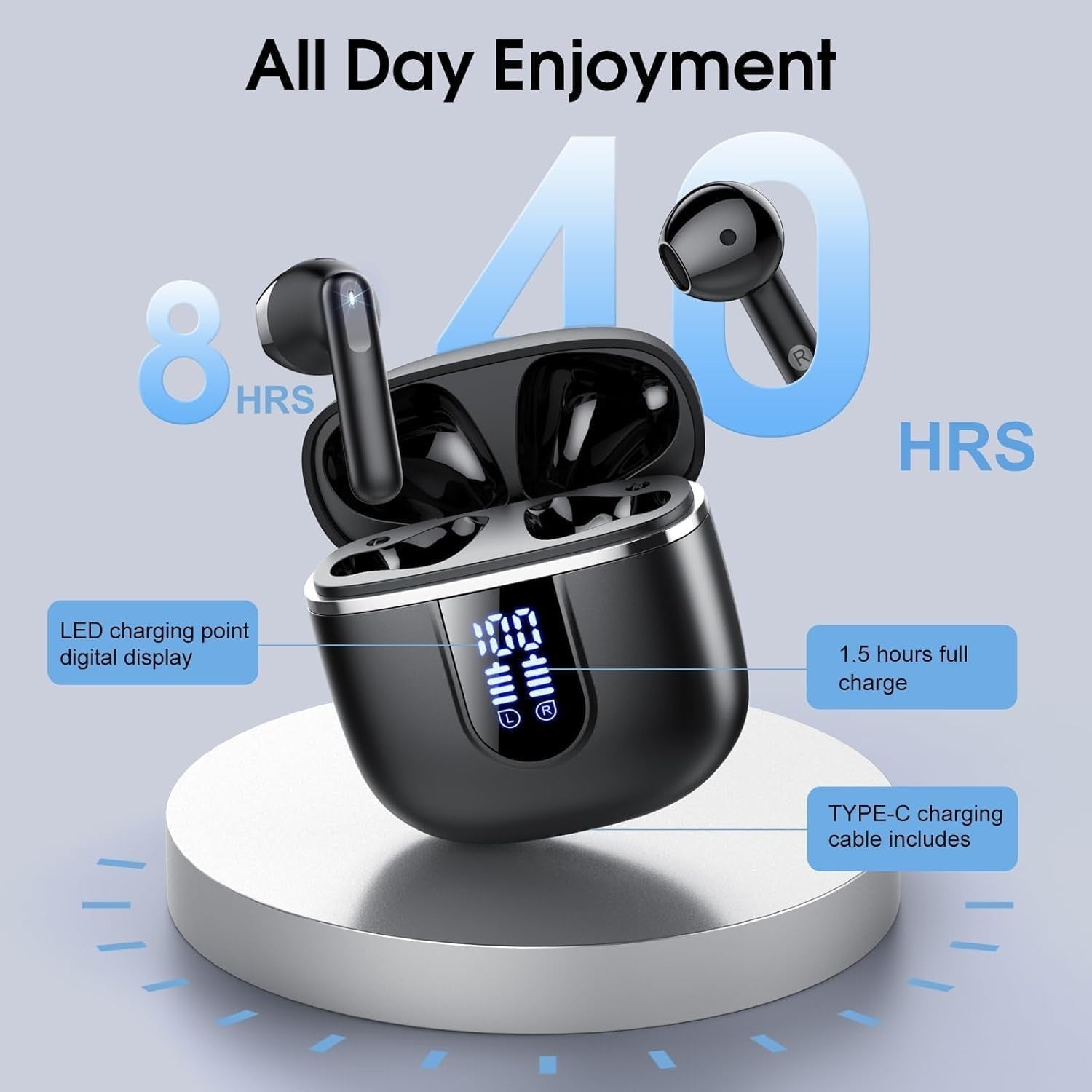 Bluetooth 5.4 Wireless Earbuds ENC Noise Cancelling HiFi Bass Waterproof