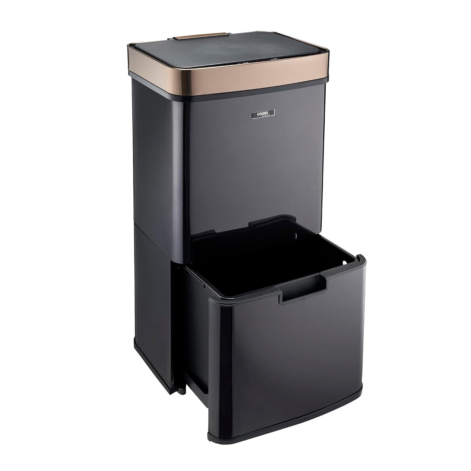 75L Dual Compartment Motion Sensor Kitchen Bin Black Copper