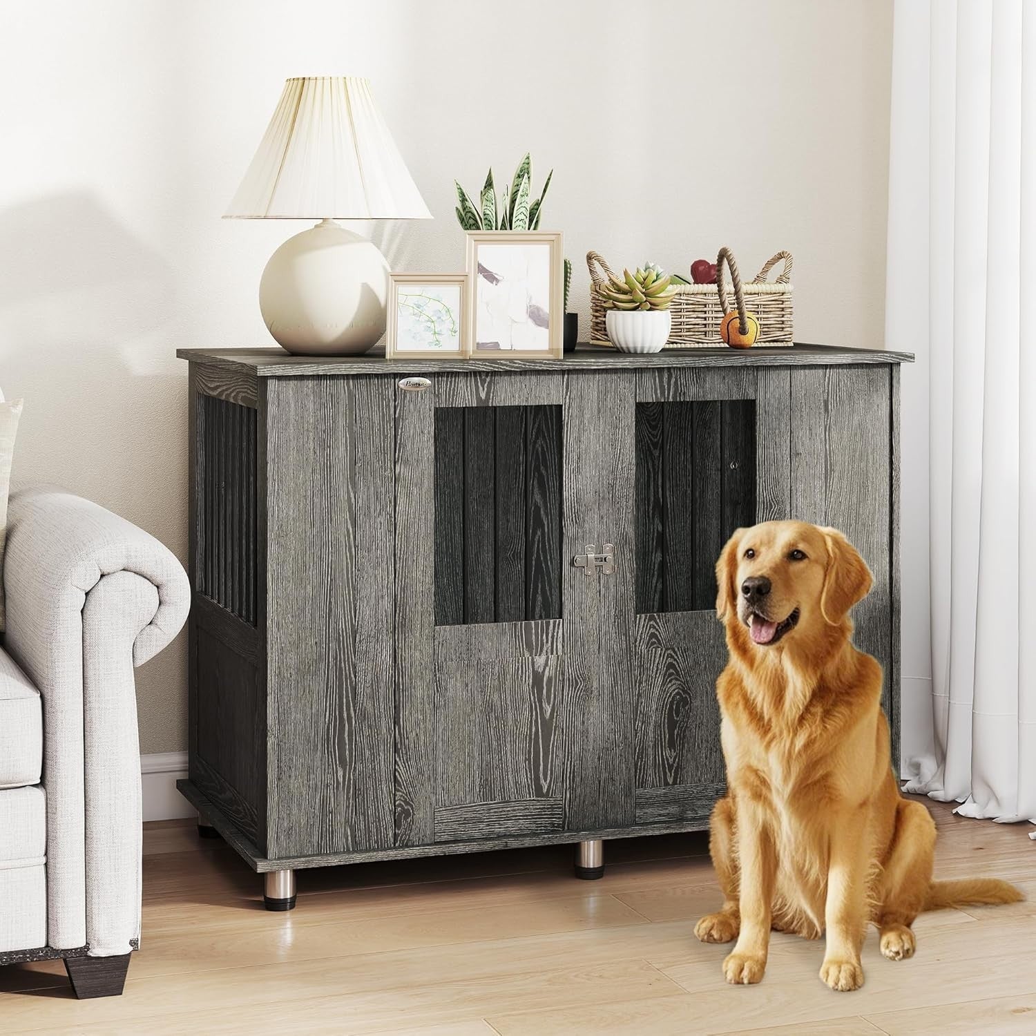 XL Dog Crate Furniture Table 114x60x82cm – Indoor Kennel for Large Breeds