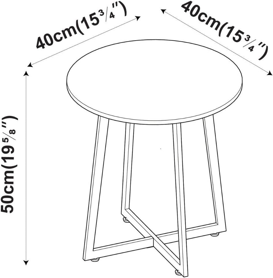 40cm Round White Marble Look Coffee Side End Table Small Modern Steel Legs