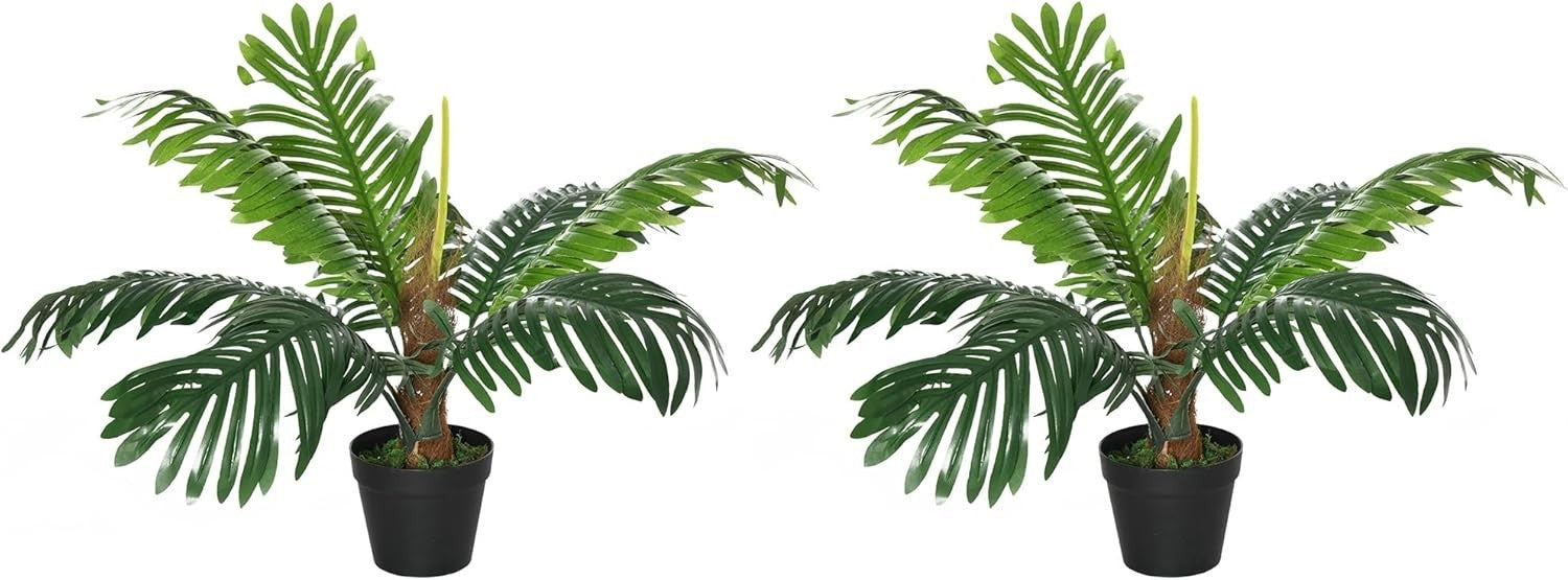 Set of 2 Artificial Palm Trees 60cm Faux Green Plants Potted Home Garden Decor