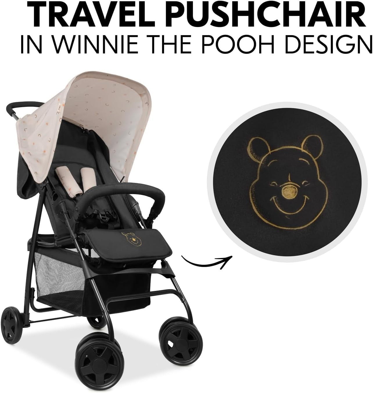 Pooh Rainbow Beige Lightweight Travel Pushchair 5.9kg Compact Fold Buggy