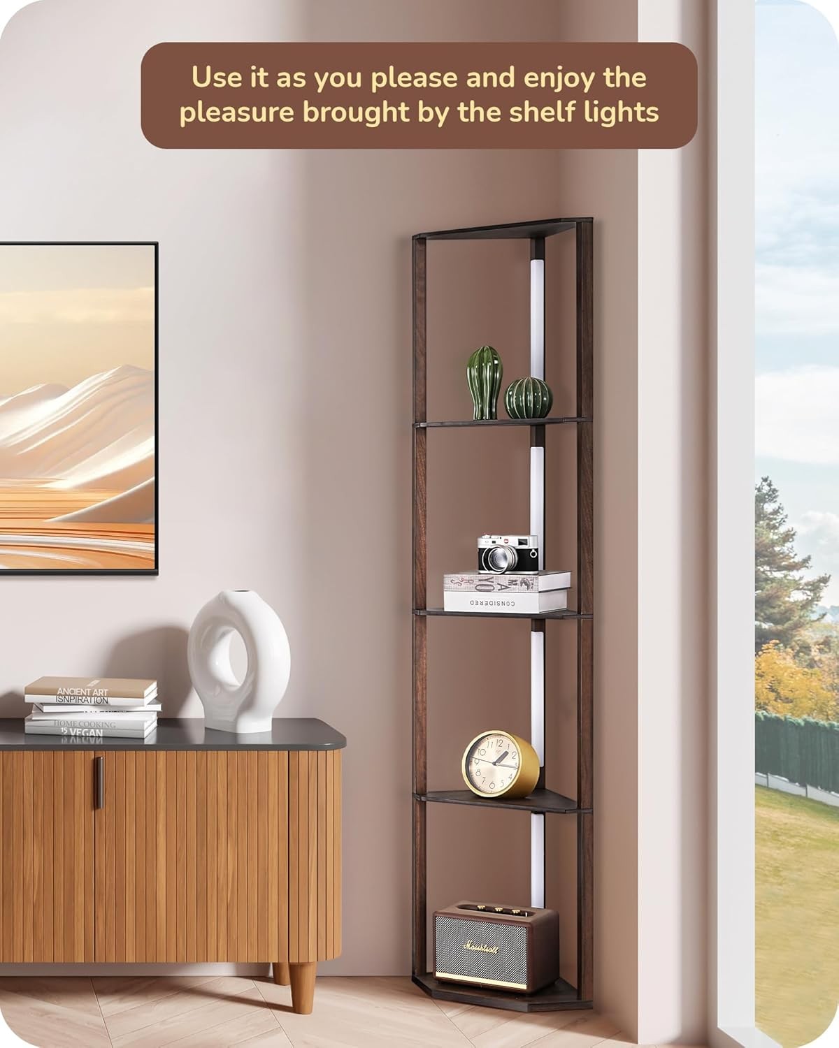 LED Floor Lamp with Shelves Dimmable Corner Standing Display Light
