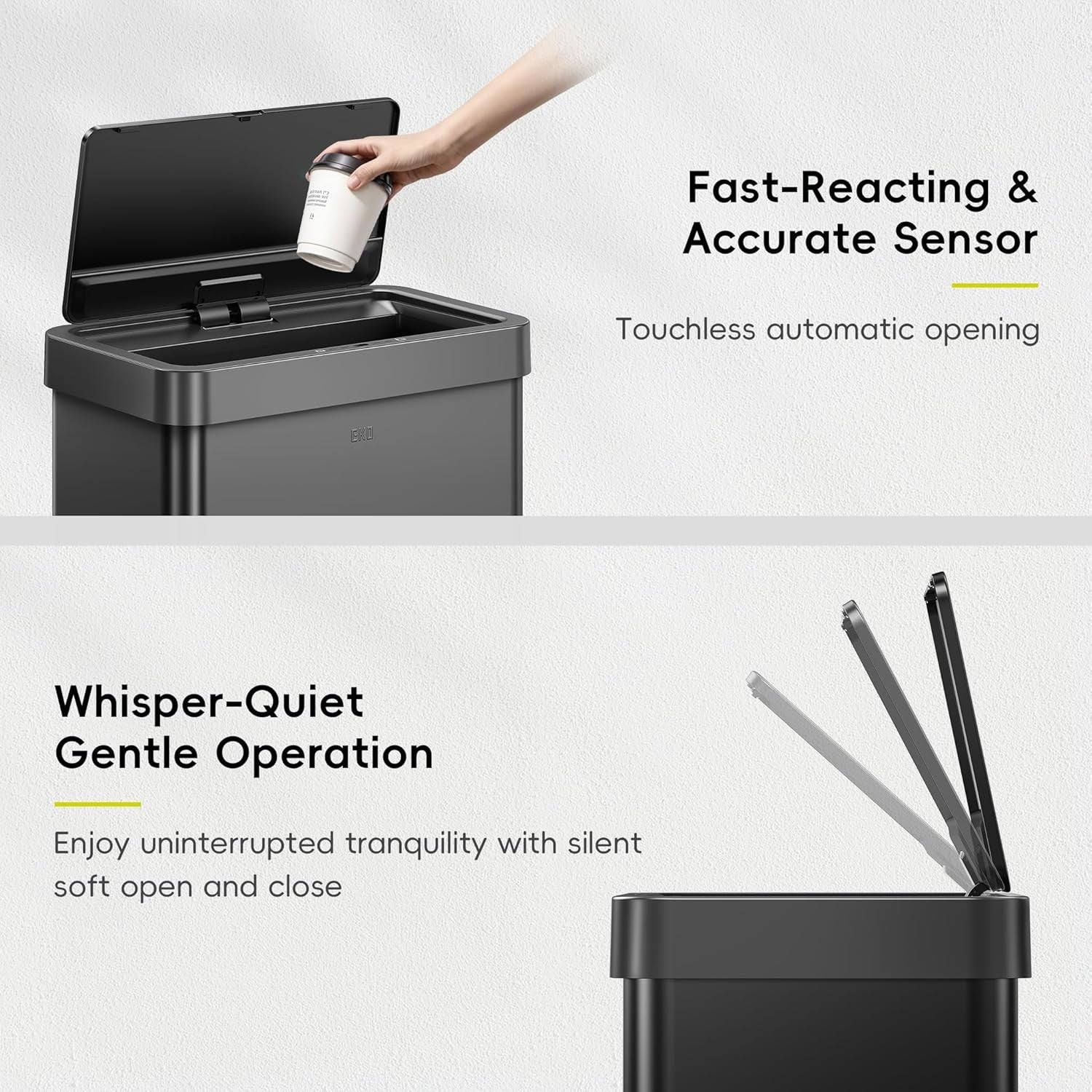80L Motion Sensor Kitchen Bin Matte Black Stainless Steel