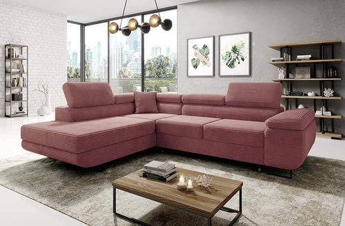 Corner Sofa Bed with Storage Pink L Shape 277x203cm 3 Seater