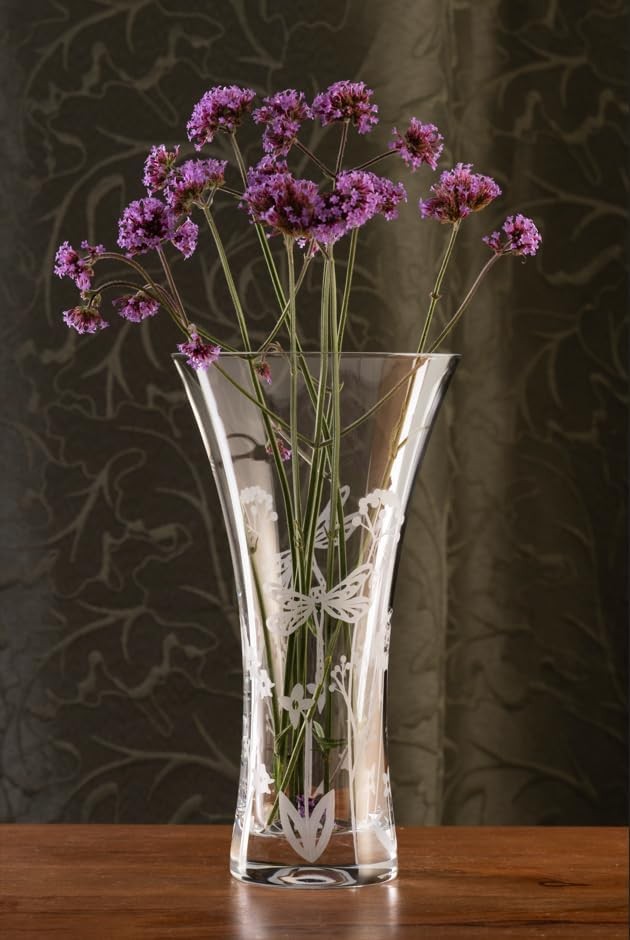 Crystal Trumpet Flower Vase Hand Cut Etched Glass 25cm Luxury Home Decor