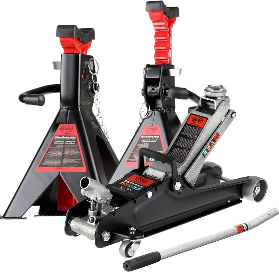 2.25 Ton Trolley Jack 135–330mm + Pair of 2 Ton Axle Stands Vehicle Lift Repair