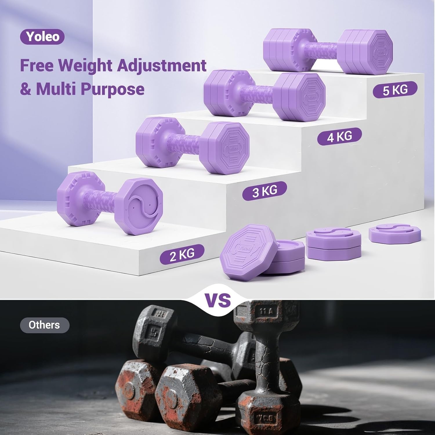 4-in-1 Adjustable Hand Weights 2–5KG Each Non-Slip No-Roll Dumbbell Set