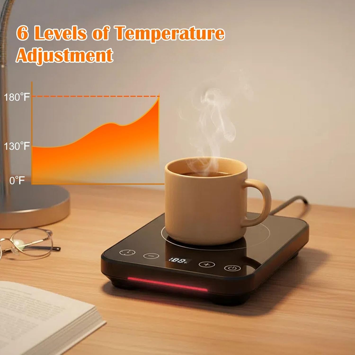 Coffee Mug Warmer Grey 6 Temp Settings 12H Timer Heater