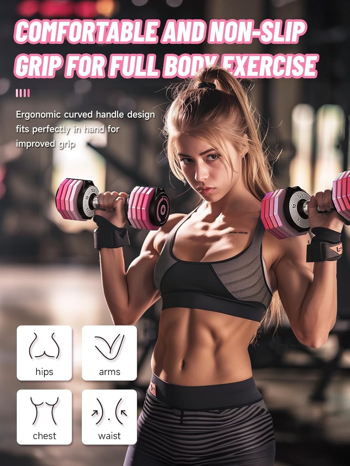 Adjustable Dumbbells Pair 5-in-1 1-Sec Quick Dial Non-Slip Weights with Tray
