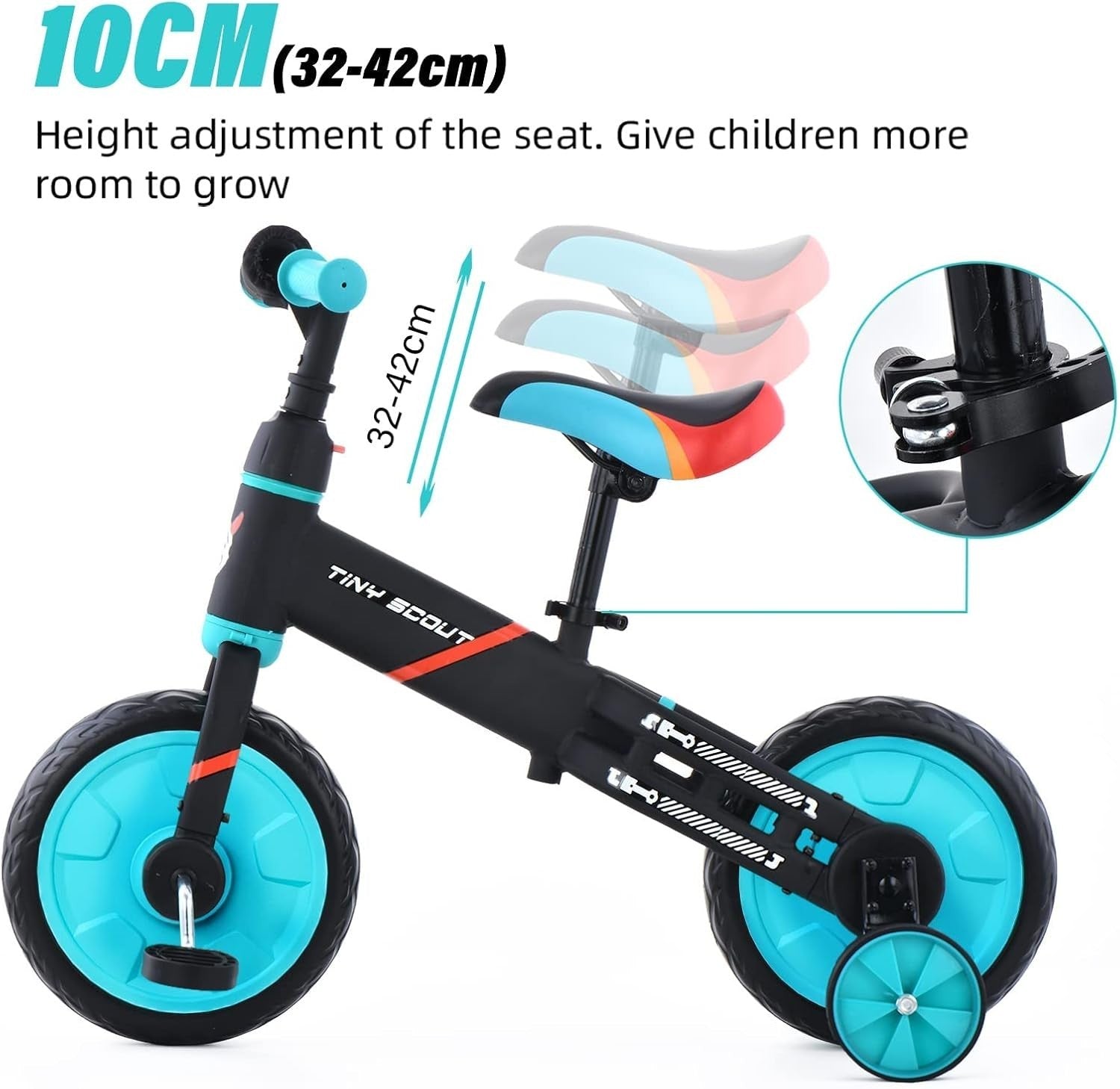 4 in 1 Kids Balance Bike 12" Pedal Bicycle Training Wheels Blue 2-5Y