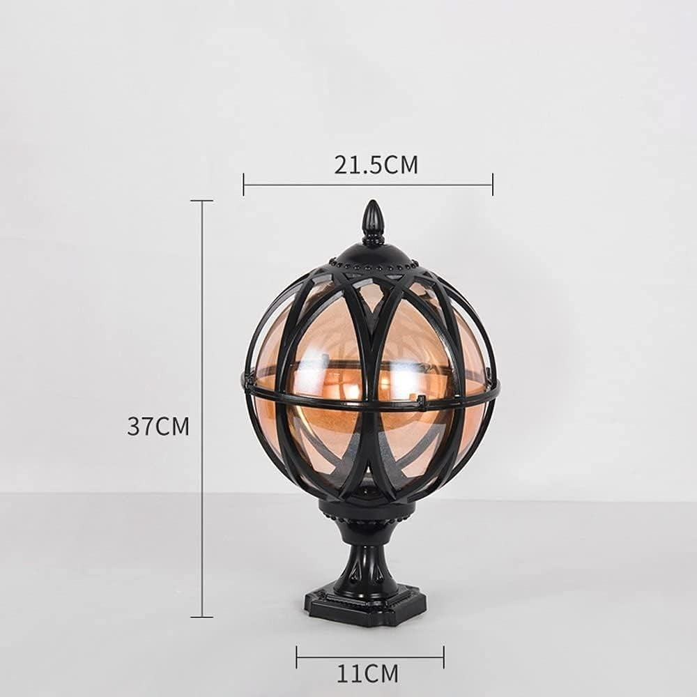 Vintage Globe Post Light, IP55 Waterproof, E27 Base, Bronze Lantern